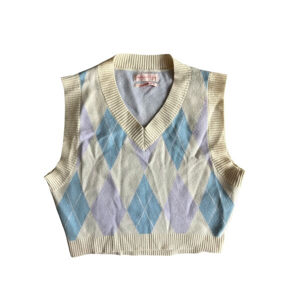 Urban Outfitters Sweaters - Urban outfitters argyle lavender cream sweater vest woman sz S